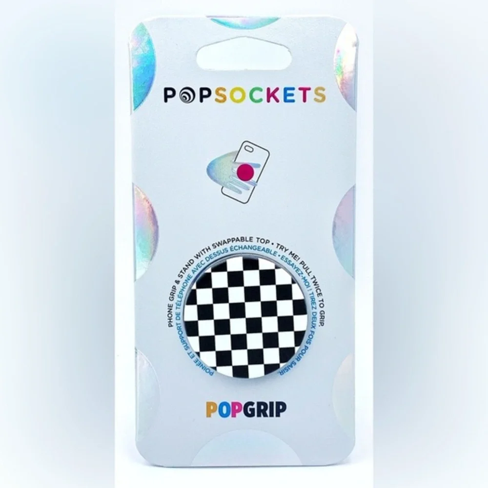 PopSocket PopGrip Phone Holder - Black & White Checkerboard Top